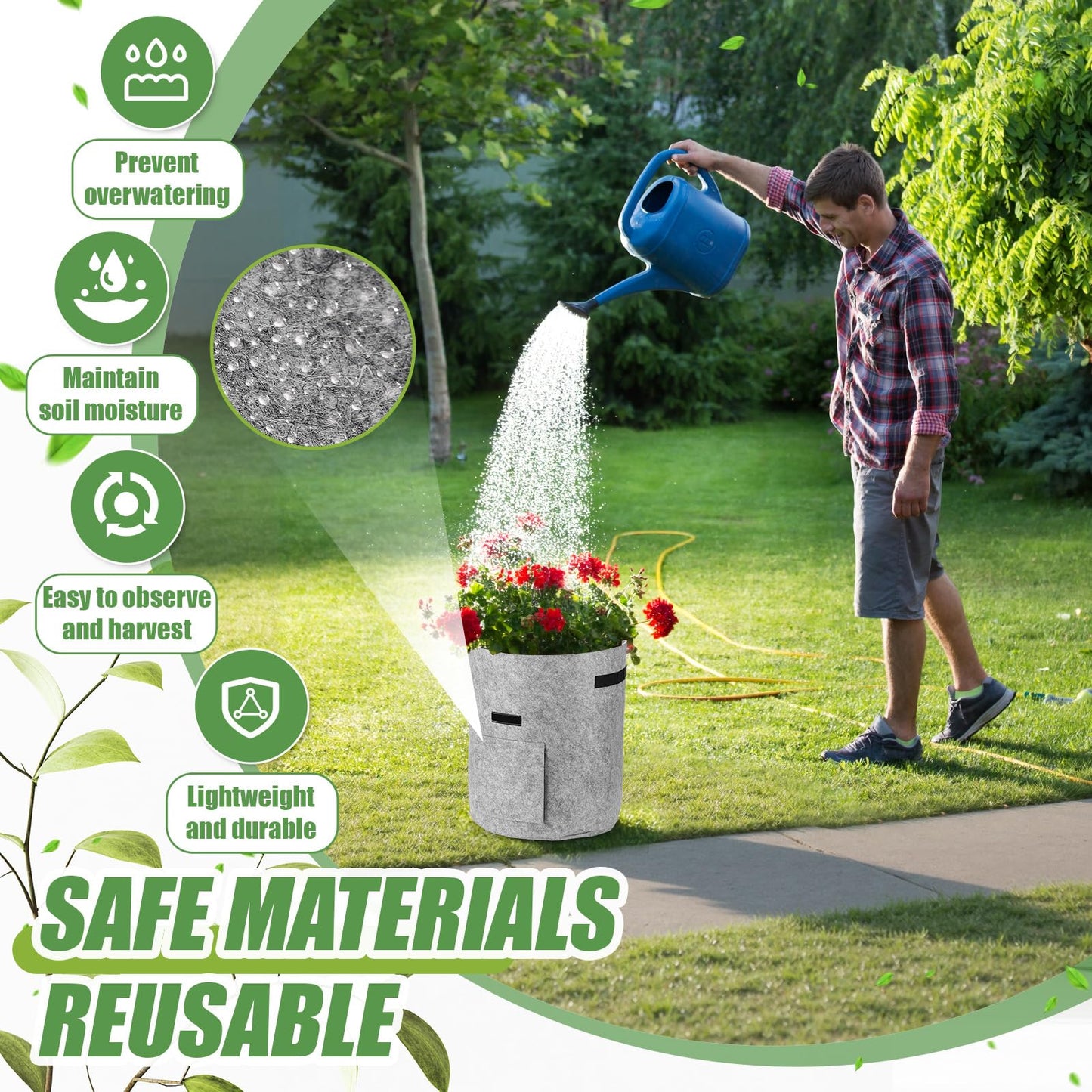 Yoojahow 8 Pcs 15 Gallon Potato Grow Bags Garden Planting Bag Vegetable Grow Bags with Flap and Handle Thickened Nonwoven Fabric Pots Thick Fabric Garden Containers for Potato Tomato Vegetables