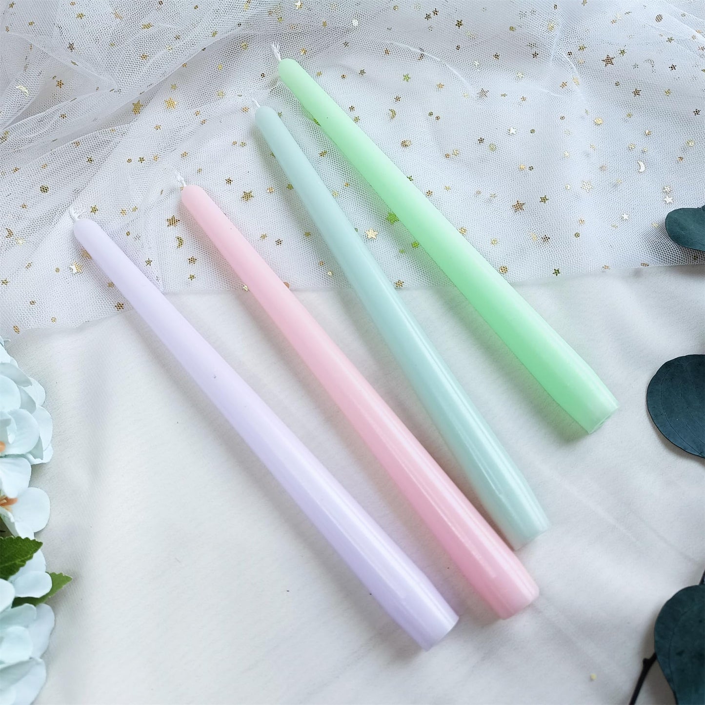 Dripless Candle Sticks Taper Candlesticks,Gedengni 10 Inches Pink Tapered Candles Green Candle Stick Colorful Taper Candles Candy Dinner Candle Wax for Home Party Women Gift,4pcs (8D4P-LIGMIX)