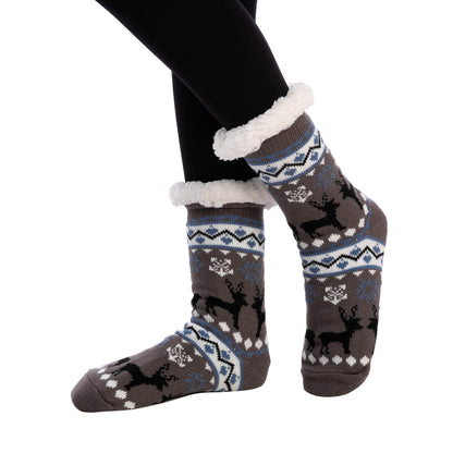 JOYIN 4 PCS Christmas Fuzzy Socks for Men, Soft Crew Socks Deer Patterns for Winter Christmas, Holiday or Birthday Gift