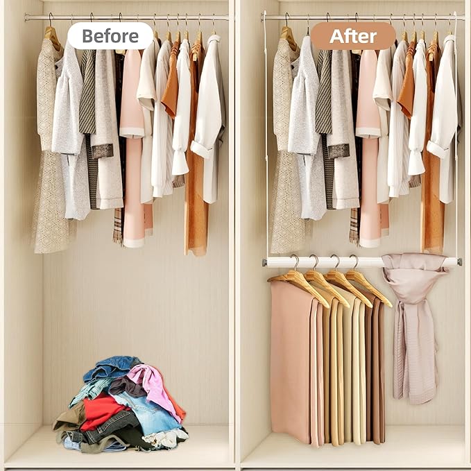 STORAGE MANIAC Adjustable Closet Rod Hanging Clothes Heavy Duty Closet Extender