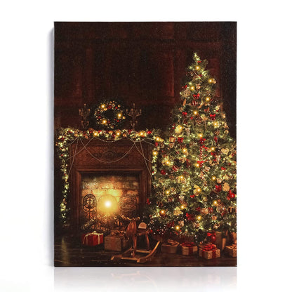 NIKKY HOME 16" x 12" Christmas LED Lighted Canvas Wall Art Prints Light Up Tree Wreath Fireplace Picture for Holiday Decor