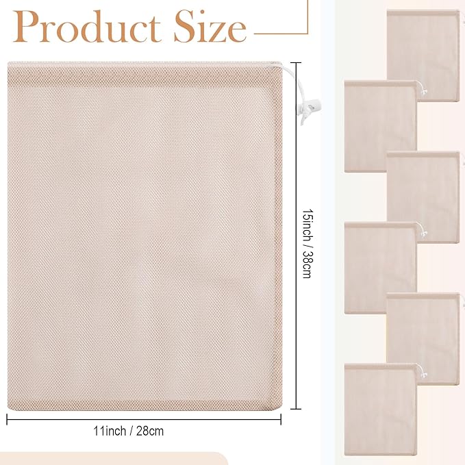 Frienda 6 Pieces Mesh Stuff Sack, 11 x 15 Inch Durable Nylon Drawstring Laundry