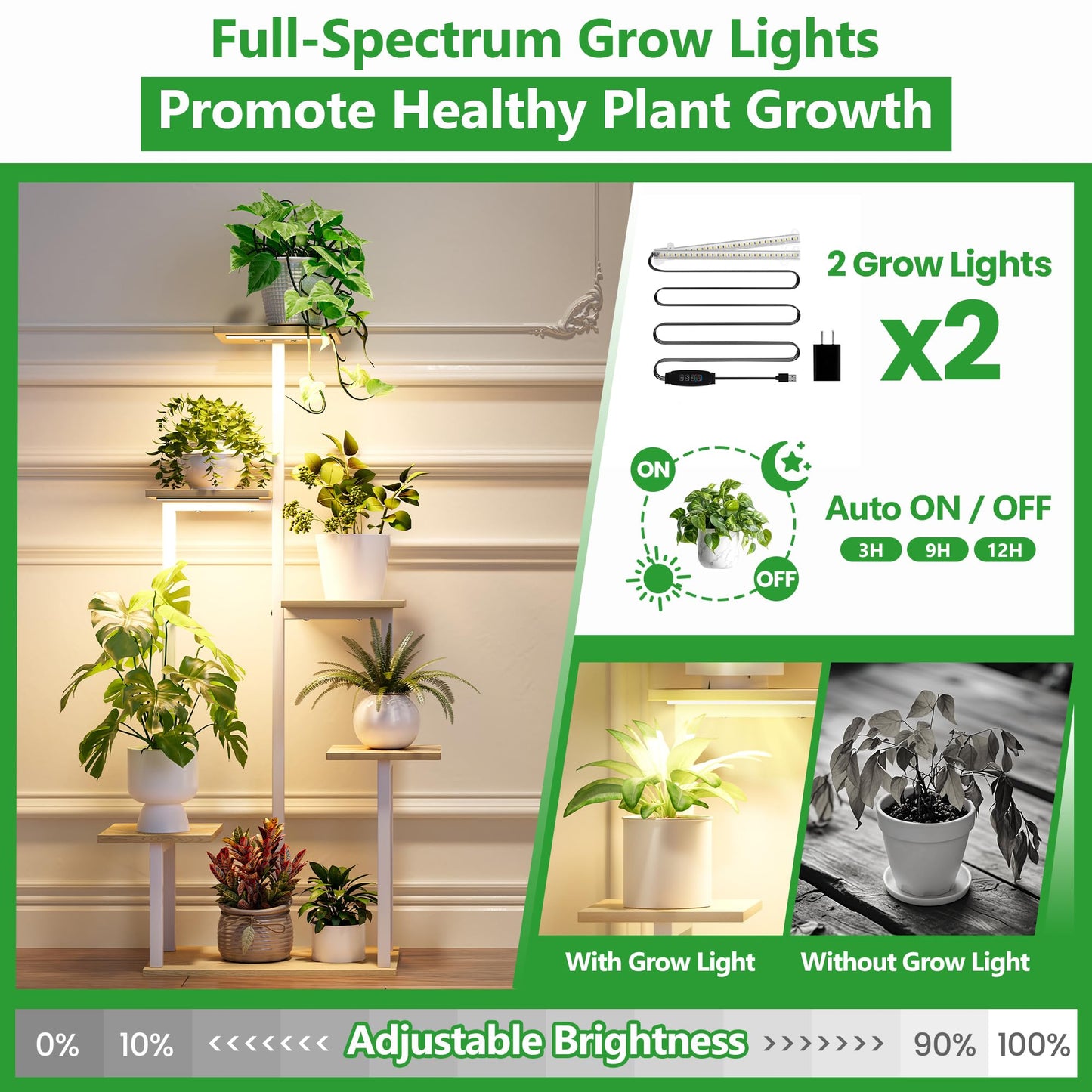 Plant Stand Indoor with Grow Lights - Tiered Corner Shelf Small Metal Lighted Flower Rack Multiple