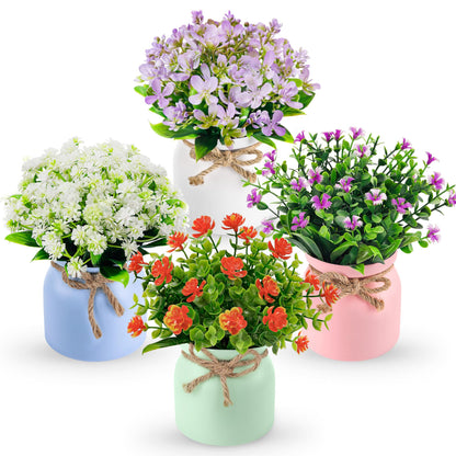 Der Rose 4 Pack Fake Flowers Small Artificial Faux Plants Indoor Summer Spring Decor for Centerpiece Table Decorations Home Office Desk Wedding Apartment Decor