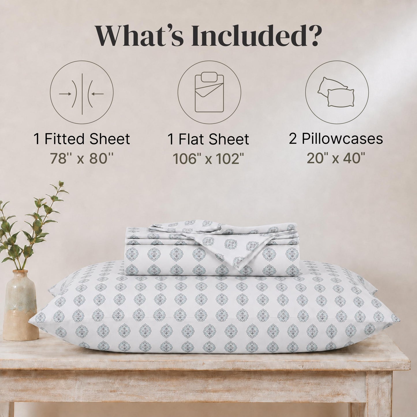 Modern Threads Printed 4-Piece Extra Soft Bedding Sheets & Pillowcase Set, Deep Pocket up to 16 inch Mattress Claire King