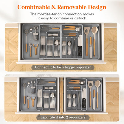 Lifewit Large Silverware Drawer Organizer, Expandable From 21 to 36 Inches, BPA Free Plastic Utensil Tray for Kitchen, Adjustable Flatware and Cutlery Holder for Spoons Forks Knives, Black