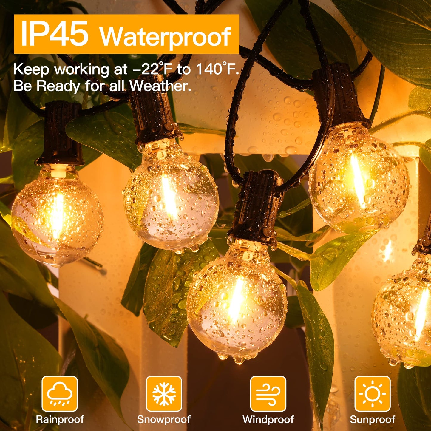 Ollny 150FT Outdoor String Lights, Waterproof Connectable Shatterproof Outside Light with 75 Edison + 4 Spare LED Bulbs Plug in, Patio Lights for Indoor Balcony Porch Camping Deck