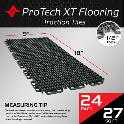 Caliber ProTech XT Garage Flooring, Trailer Flooring, Interlocking Traction Tiles, 9” x 18”, Black, 24-Pack