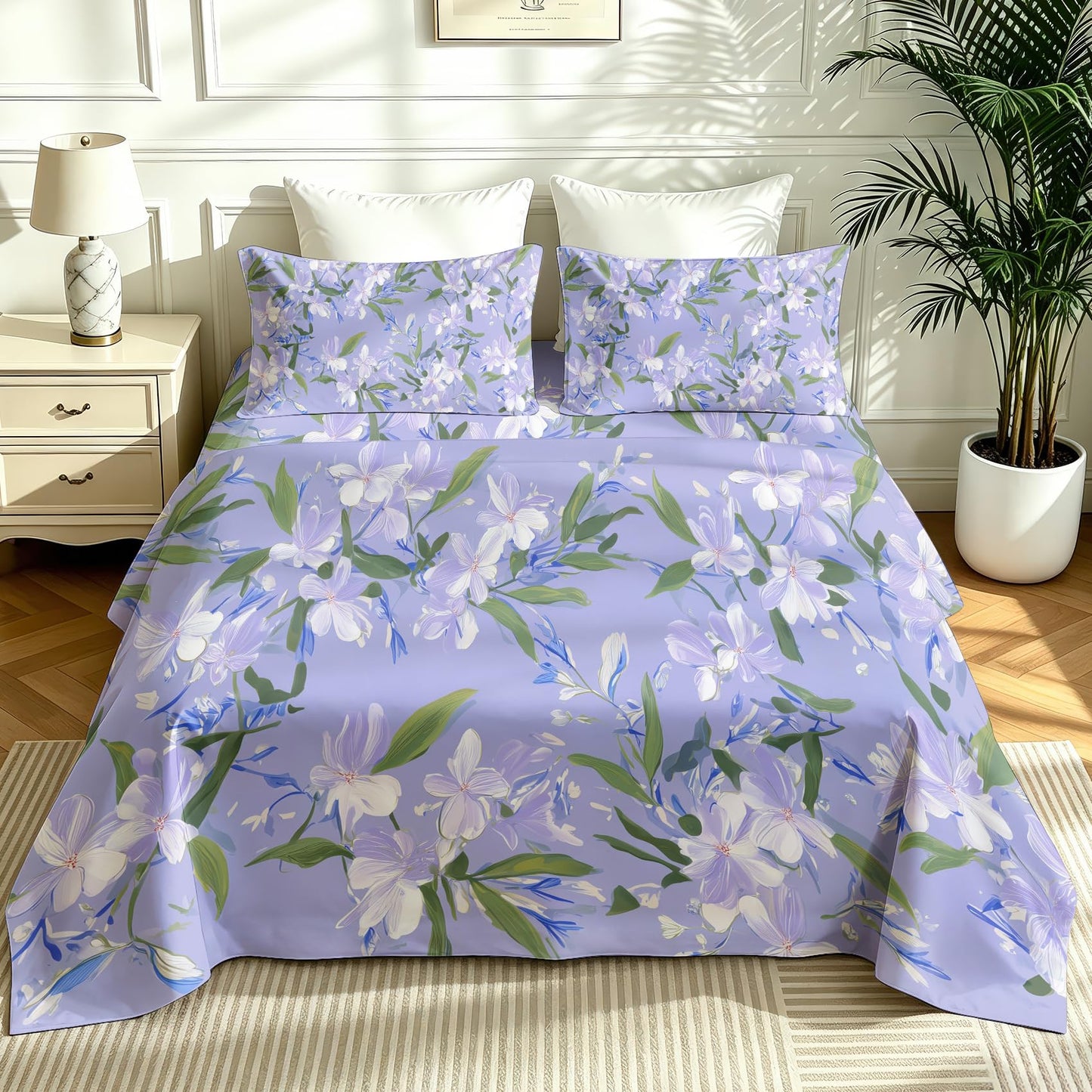 Purple Floral Queen Bedding Set Romantic Flower Sheet Sets