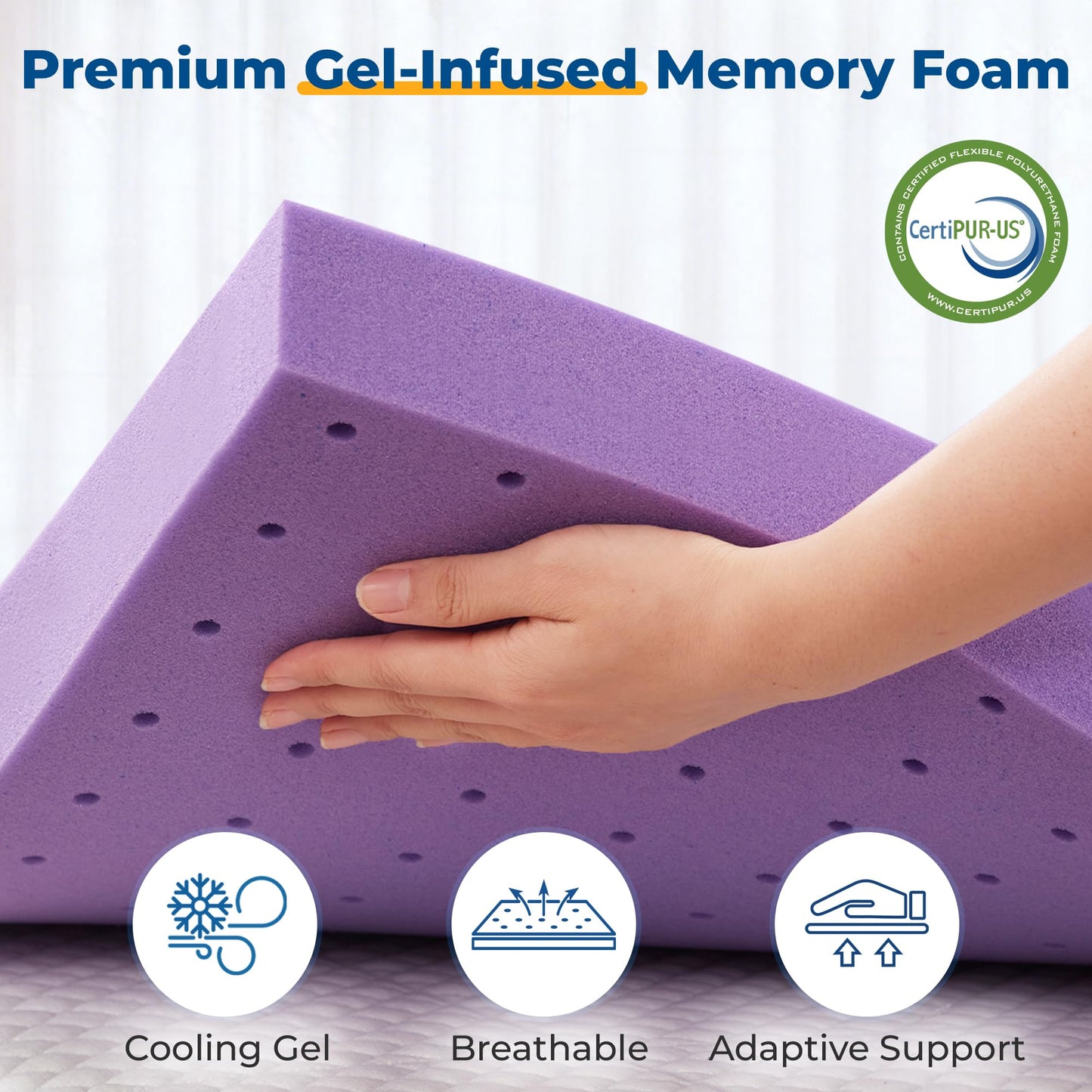 BDEUS 2 Inch Gel Memory Foam Mattress Topper Twin Size, Cooling Mattress Topper for Back Pain Relief, Non-Slip Design with Removable & Washable Soft Bamboo Cover.