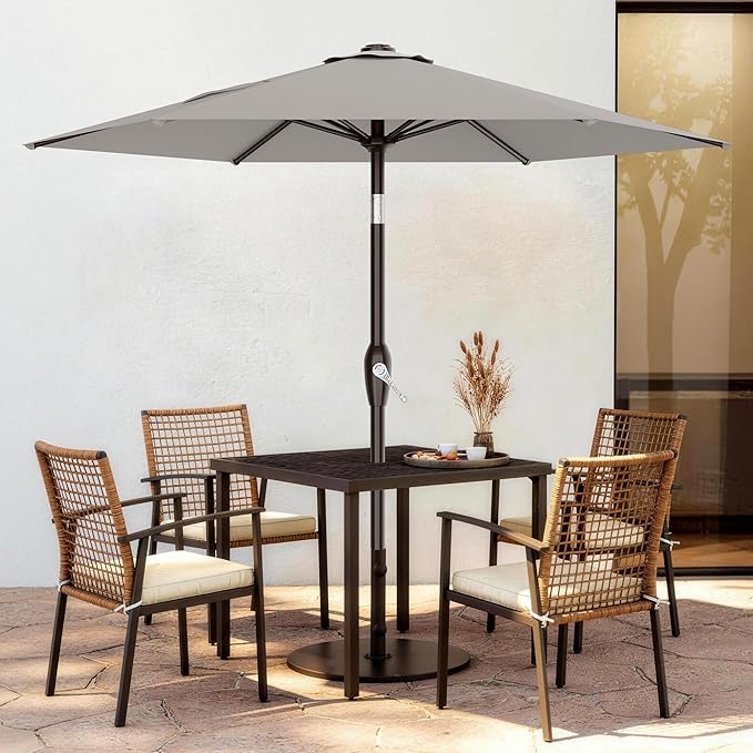 AreShark 7.5FT Patio Umbrella Table Market Umbrella with 6 Sturdy Ribs, Button Tilt/Crank Heavy-Duty Round Outdoor Umbrellas for Garden, Deck, Backyard,and Pool, Foggy Gray