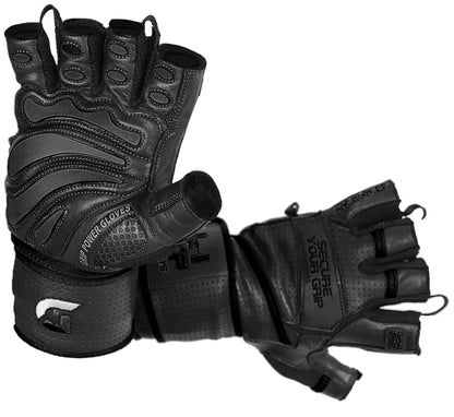 Elite Leather Gym Gloves with Built in 2" Wide Wrist Wraps Grip & Design for Weightlifting Power Lifting Bodybuilding & Strength Training Workout Exercises