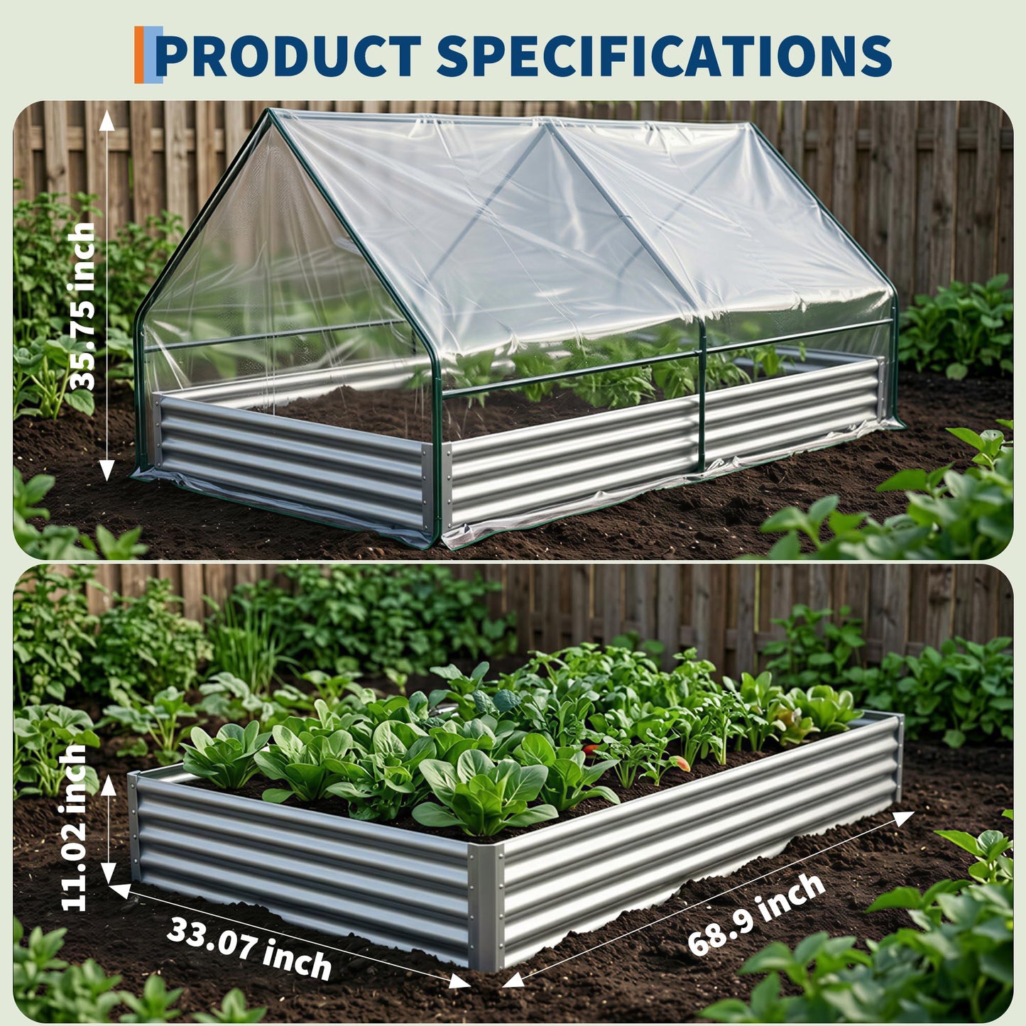 Raised Garden Bed with Cover, 6x3x1 Ft Raised Garden Beds Outdoor Galvanized Metal Planter Box with 2 Screen Windows, Mini Greenhouse for Vegetables and Flowers