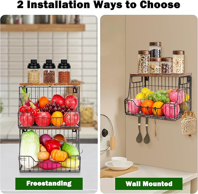 Livabber Fruit Basket for Kitchen, Metal Fruit Vegetable Storage Bin