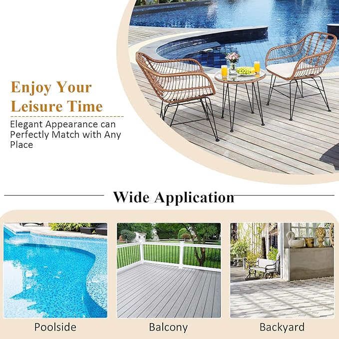 Tangkula 3 Pieces Patio Conversation Bistro Set, Outdoor Wicker Furniture
