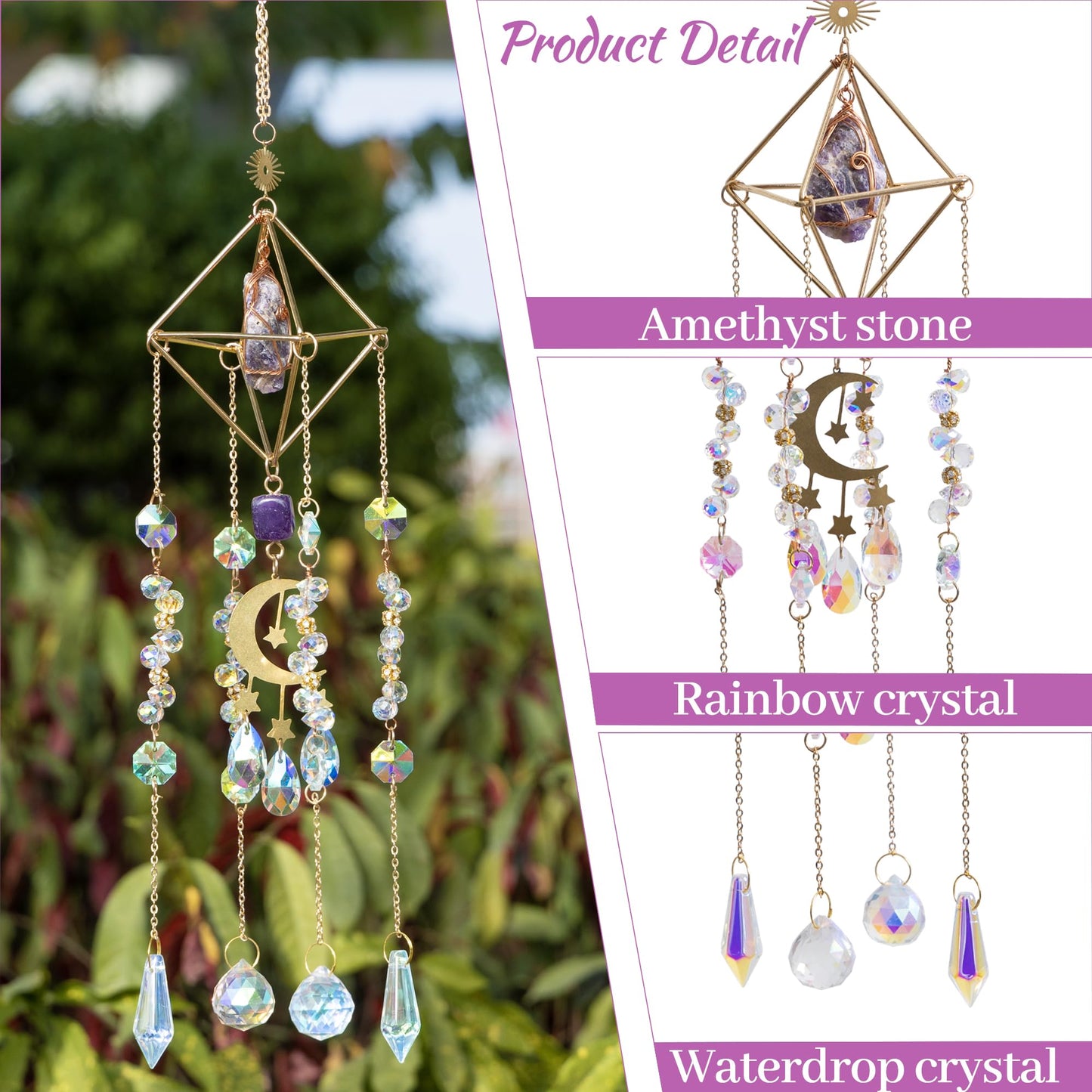Amethyst Crystal Suncatcher - Dreamsum Hanging Wall Garden Sun Catcher for Windows, Healing Amethyst Crystal Decor for Home, Gift for Christmas Birthday,Mothers Day