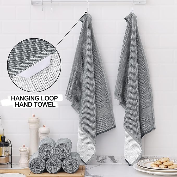 Homaxy Premium Kitchen Towels, Large Cotton Kitchen Hand Towels, Flat and Terry