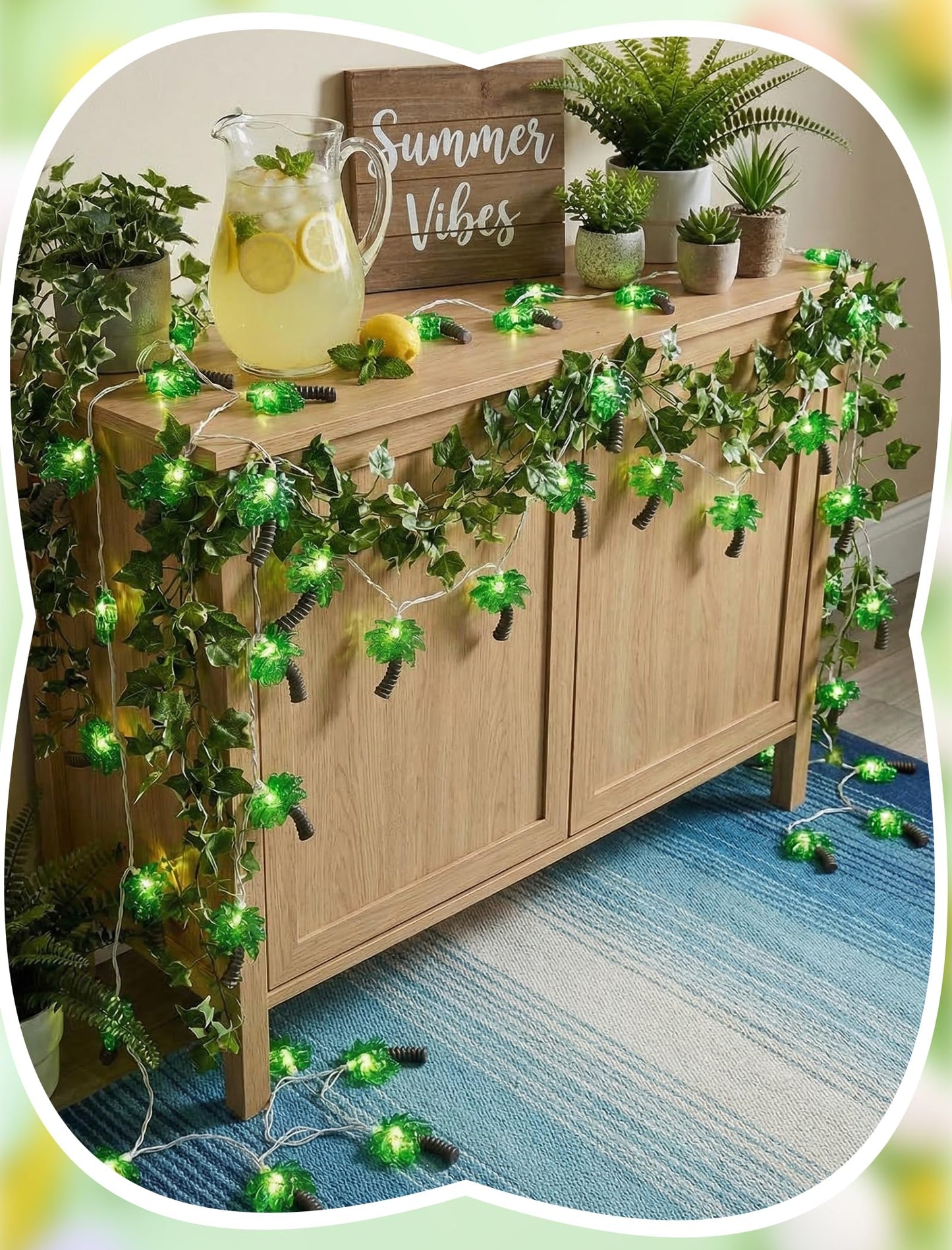 8.5Ft Palm Tree String Lights Outdoor, Hawaiian Beach Themed Party Decorations Lights with 10 LED Palm Tree Lights, Plug in Fairy Lights for Outdoor Indoor Tropical Beach Party Birthday Pool Decor