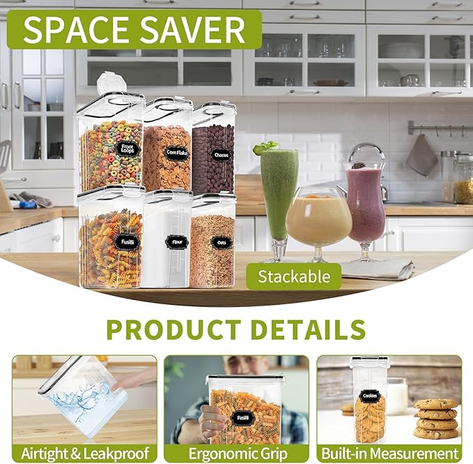 Skroam Cereal Containers Storage of 6, Airtight Food Storage Containers