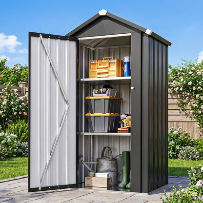 Aoxun Vertical Metal Tool Cabinet 2.5x2FT, 21 Cu.Ft Weatherproof Outdoor Storage Shed with Floor & Adjustable Shelves, Space-Saving Design for Garden, Garage, Patio