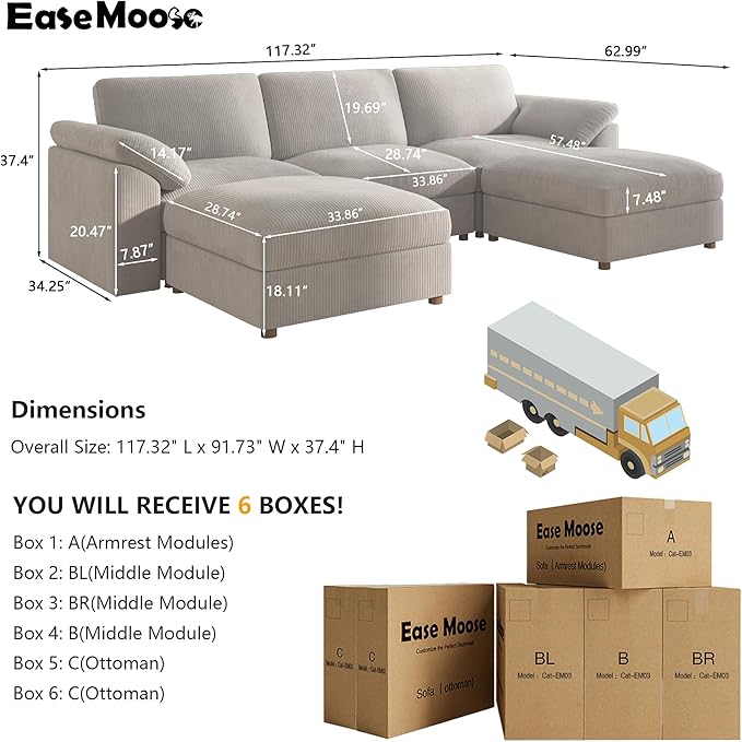 EASE MOOSE Oversized Modular Sectional Sofa, Extra Large U Shape Sectional