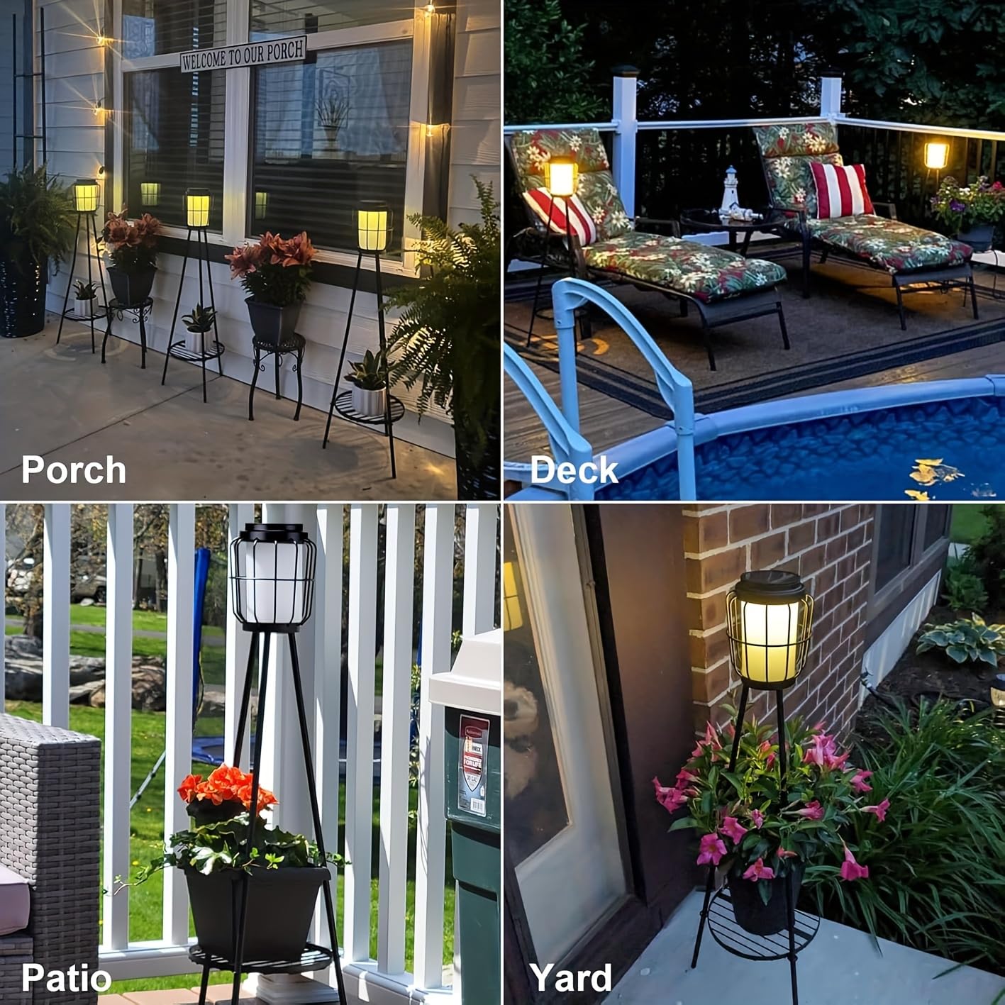 2 Solar Street Lights/Pole Lights– This One with a Plant Stand Combines Lighting and Greenery Functions. It's Perfect for Decorating Your Garden, Enhancing The Beauty of Your Outdoor Space!