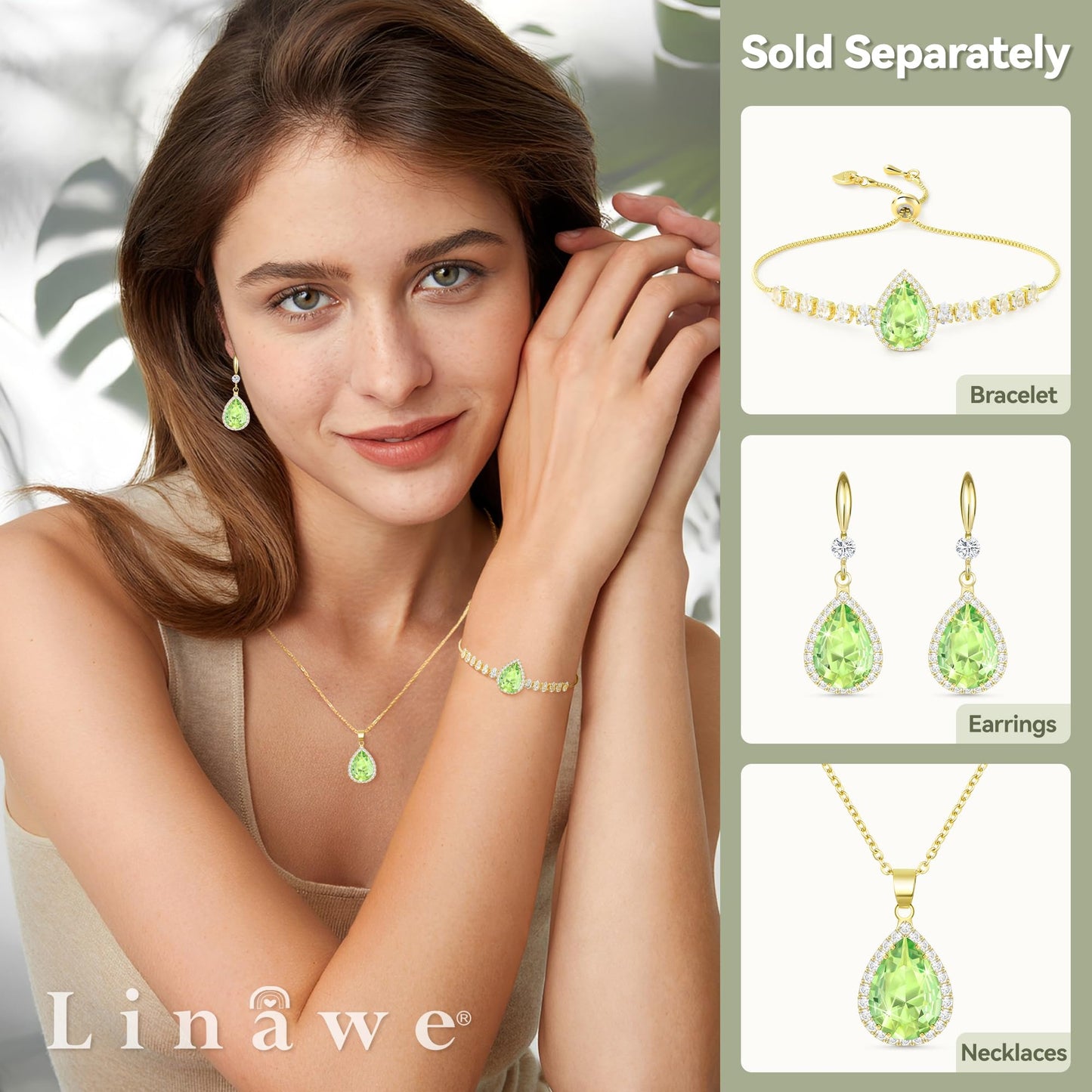 Linawe Lime Green Gold Dangle Earrings for Women Trendy, Imitation Diamond Rhinestone Teardrop Earrings Dangling, Cubic Zirconia Peridot Crystal Drop Chandelier Wedding Costume Jewelry