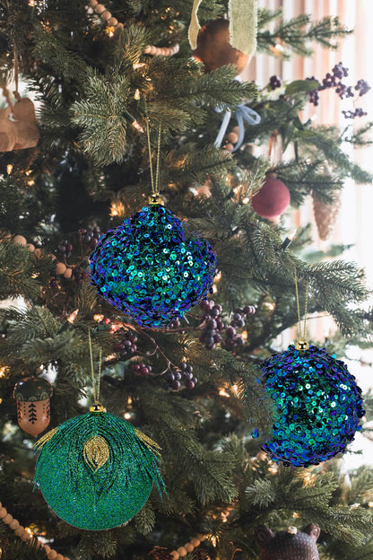 Briful 3.93'' Christmas Ball Ornaments Xmas Tree Decorations, Elegant Peacock Blue Christmas Ornaments for Home Decor Indoor Garland Holidays – Set of 12 Unique