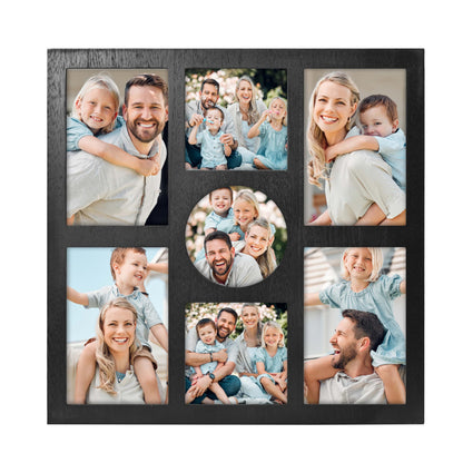 MONT PLEASANT Picture Frame Collage for 4x6 and 4x4 Photos - 7 Openings Black Frame Wall Decor for Tabletop Stand and Wall Mounting - Home and Family Display