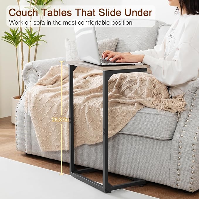 AMHANCIBLE C Shaped End Tables Set of 2, Couch Side Tables that Slide Under Sofa