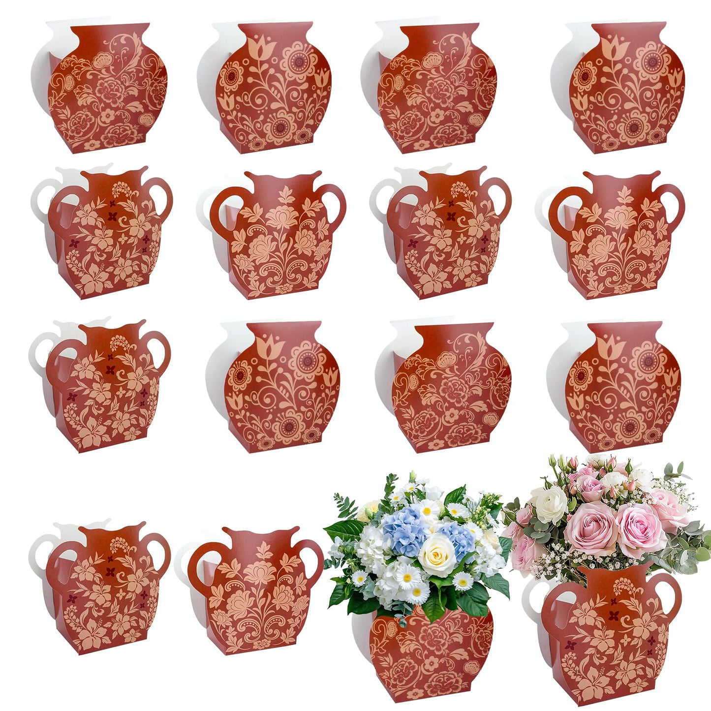 12 Pack Cielito Lindo Barro Paper Vases - Mexican Talavera Style Centerpieces for Cinco De Mayo, Fiesta, Wedding & Birthday Tables