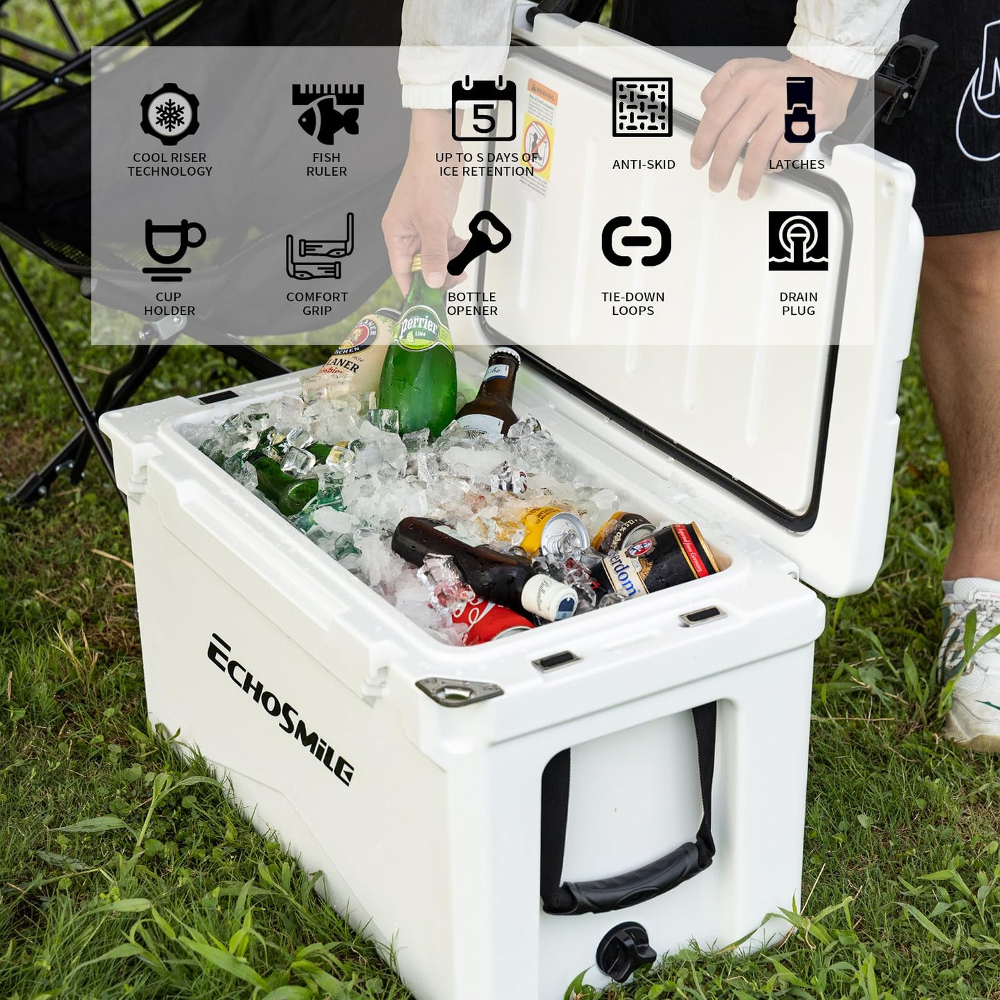 EchoSmile 25/30/35/40/60/75 Quart Rotomolded Cooler, Built to Stand up to The Rigors of The Journey