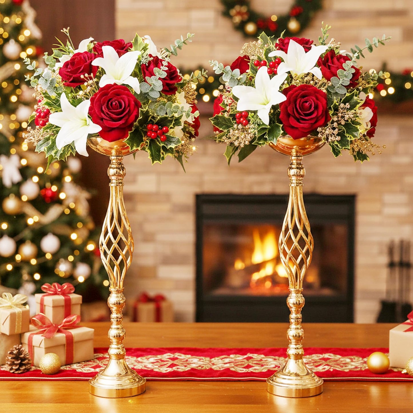 Gold Wedding Vases for Table Centerpieces - Twist Candleholder Stands, Elegant Floral Arrangement Vases, Metal Centerpieces for Reception Table Wedding Road-Leading Home Decor