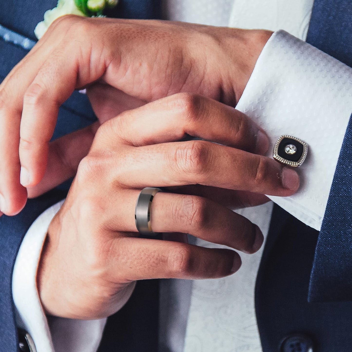 King Will Gunmetal Gray 8mm Basic Wedding Ring For Men with Brushed Matte Surface Beveled Polished Edge Comfort Fit Size 12