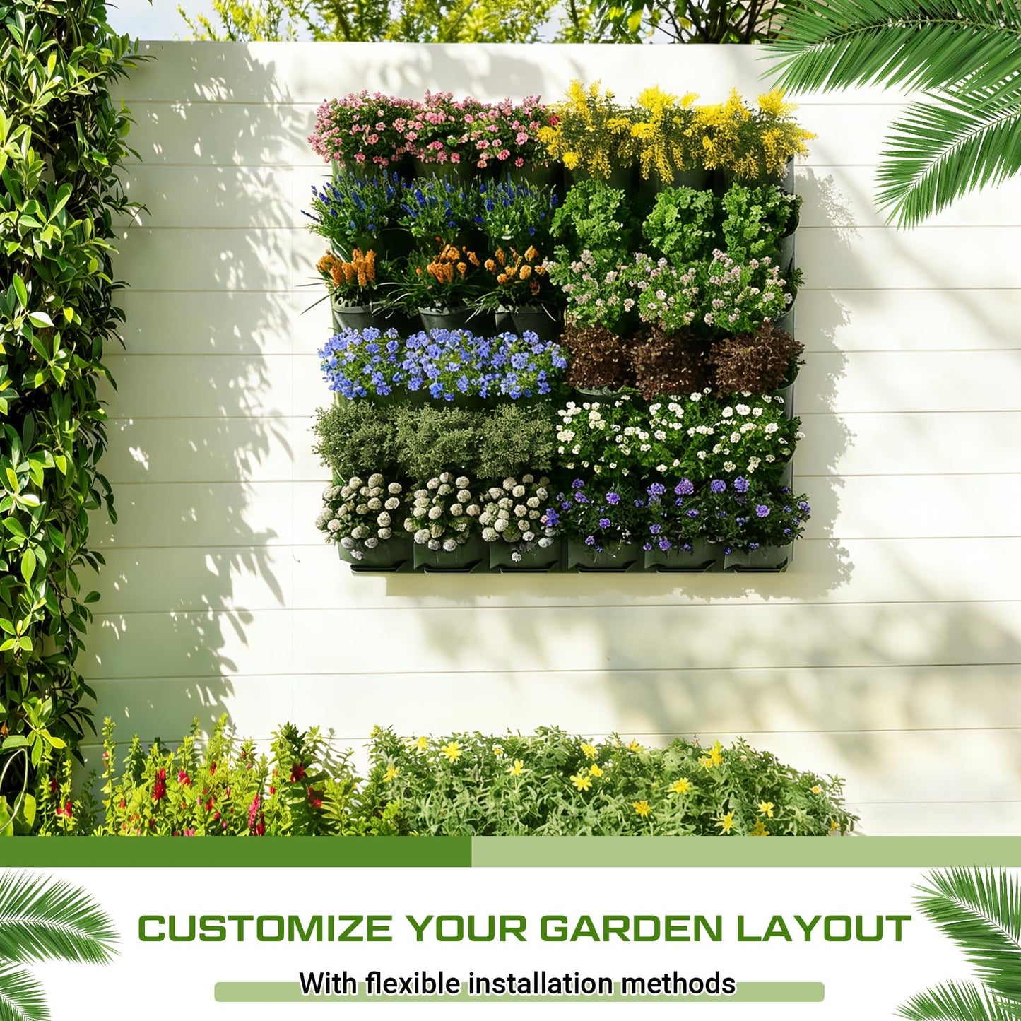 Briwooody 30 Set 60 Pocket Vertical Stackable Wall Planters Kit Outdoor Self Watering Plastic Planter Grow Hang Mount System for Strawberry Flower Vegetable Home Fence Balcony Wall Decor