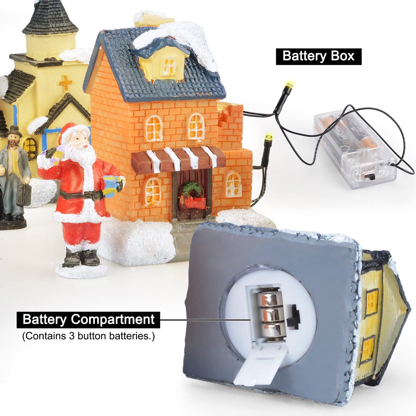 ZornRC Christmas Village Sets-Christmas Decorations,LED Lighted Christmas Village Houses with Figurines, Christmas Village Collection Indoor Room Decor - Collectible Buildings