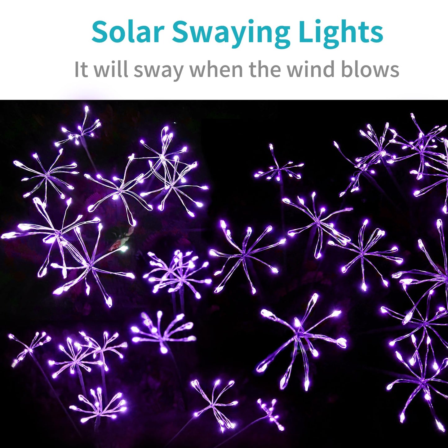 JJGoo Solar Garden Lights, New Upgraded 2 Pack Solar Swaying Starburst Light, Waterproof Fireworks Outdoor Lights, Yard Patio Pathway Decoration, Purple