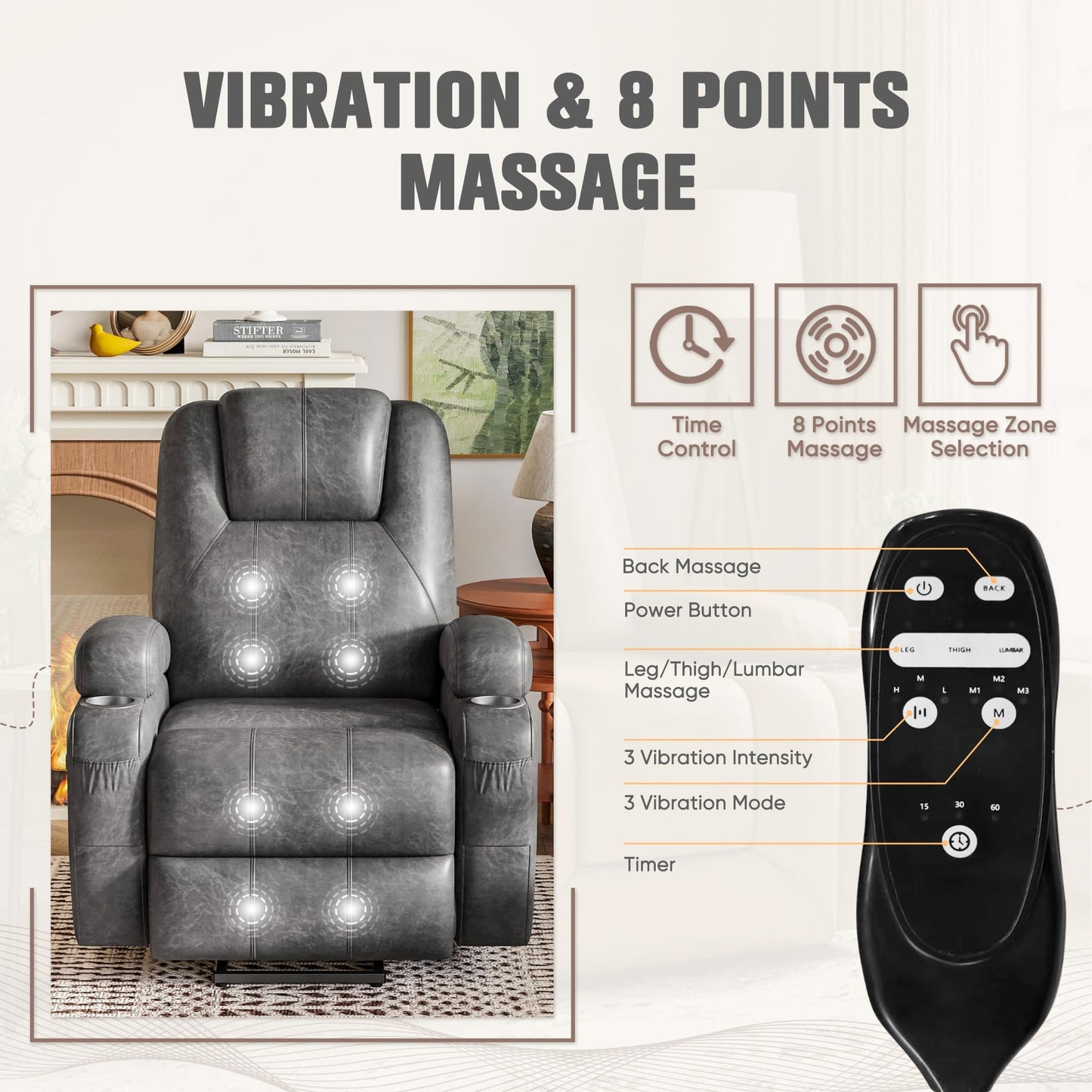 Flamaker Power Lift Recliner Chair Electric Lift Recliner for Elderly Power Lift Recliner Chair with Cup Holders Side Pockets for Living Room (Leathaire, Light Black)