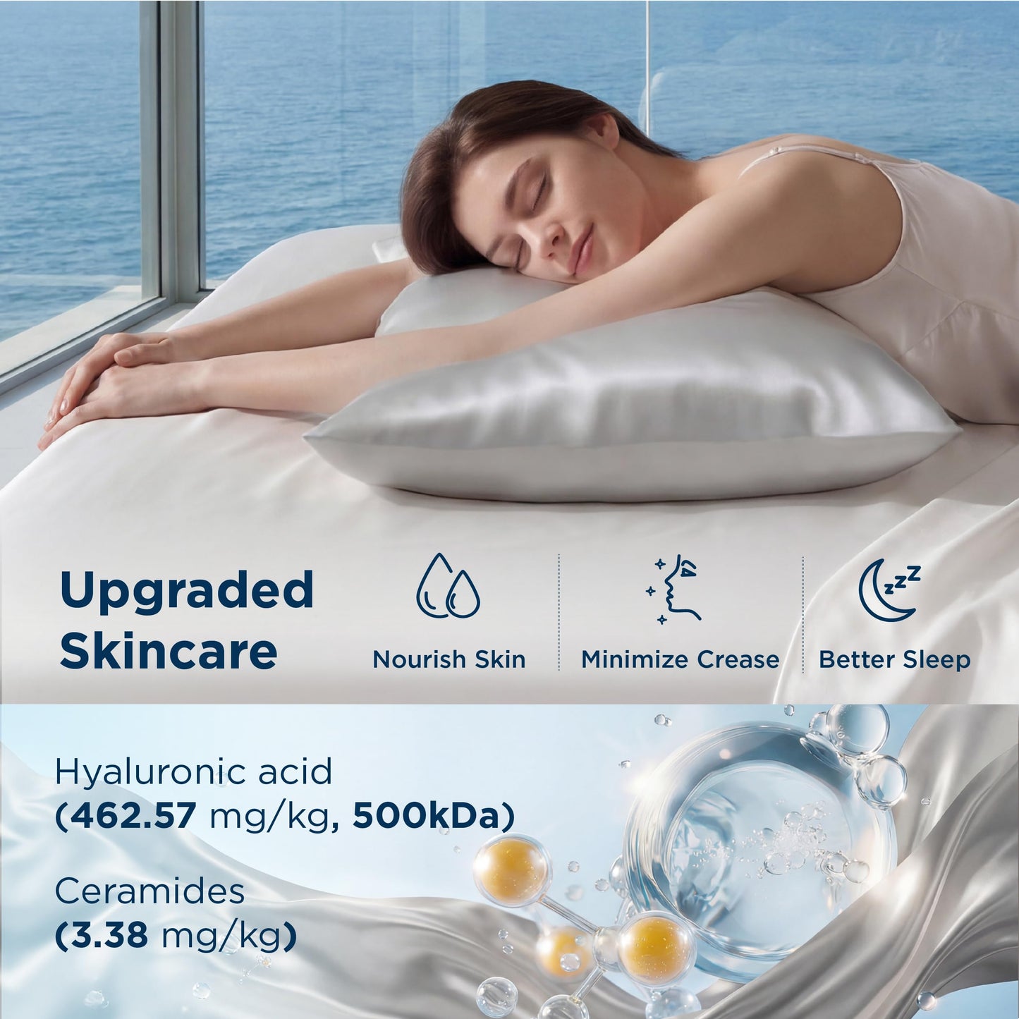Bedsure Cooling Comforter Bundle Cooling Pillow Cases for Hot Sleepers with Dual-Sided Cool Tech, 2 Pack HA & Ceramides Infused Silky Cooling Pillowcases Soft for Skin & Hair, Grey, King Size