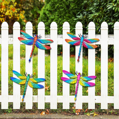 Large Metal Dragonfly Wall Decor, 4 Pack 13 inch Metal Dragonflies Wall Art Hanging Sculpture Decorations for Outdoor, Yard Patio Fence Garden Outside Decor