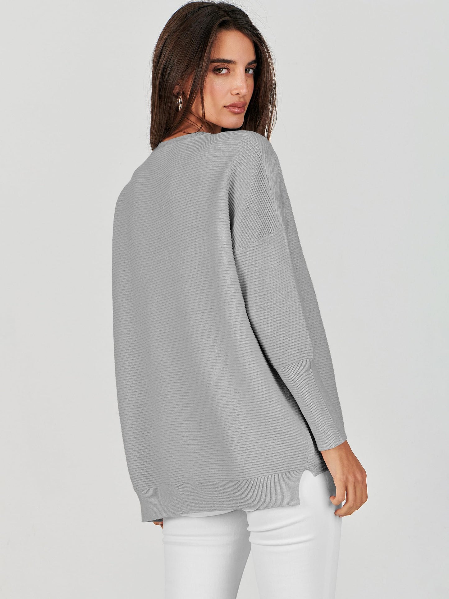 ANRABESS Womens Oversized Batwing Long Sleeve Ribbed Knit Sweaters 2025 Fall Outfits