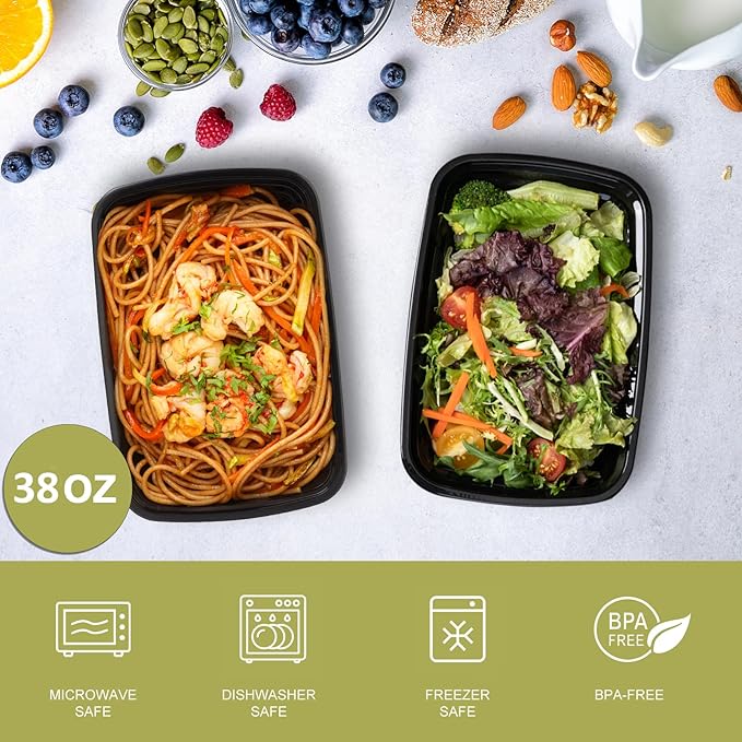 30 Pack Meal Prep Containers 38oz, Plastic To Go Food Containers