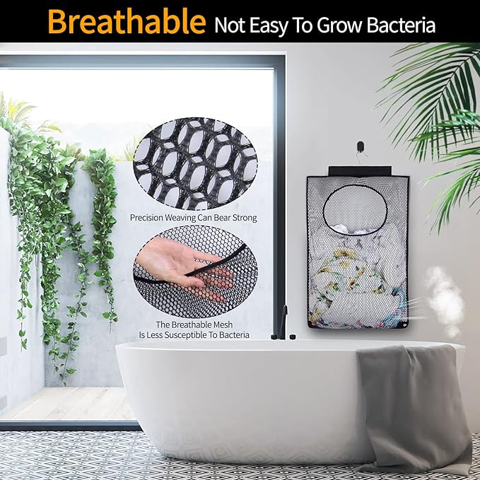 Breathable Mesh Laundry Hamper, Bringing Hooks Foldable Hanging Shower Caddy