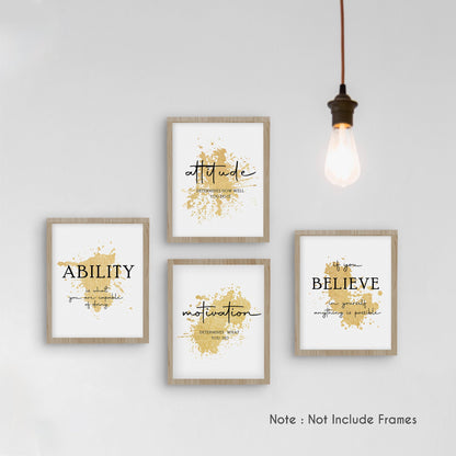 HRQKO Office Gold Inspirational Wall Art Poster Prints Set of 4, Motivational Wall Art, Modern Gold Artwork Prints Posters Wall Decor, Affirmations Prints for Office Women Men 8”x10” Unframed