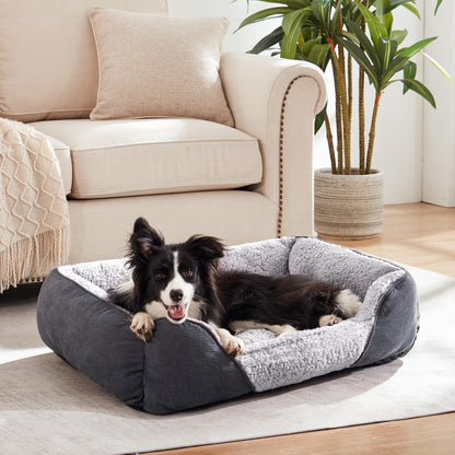 JOEJOY Extra Large Dog Sofa Bed, Waterproof Lamb Fleece PP Cotton XL Dog Bed With Nonskid Bottom, Washable Grey Dog Bed For Large Labrador, German Shepherd, 89x64x23cm