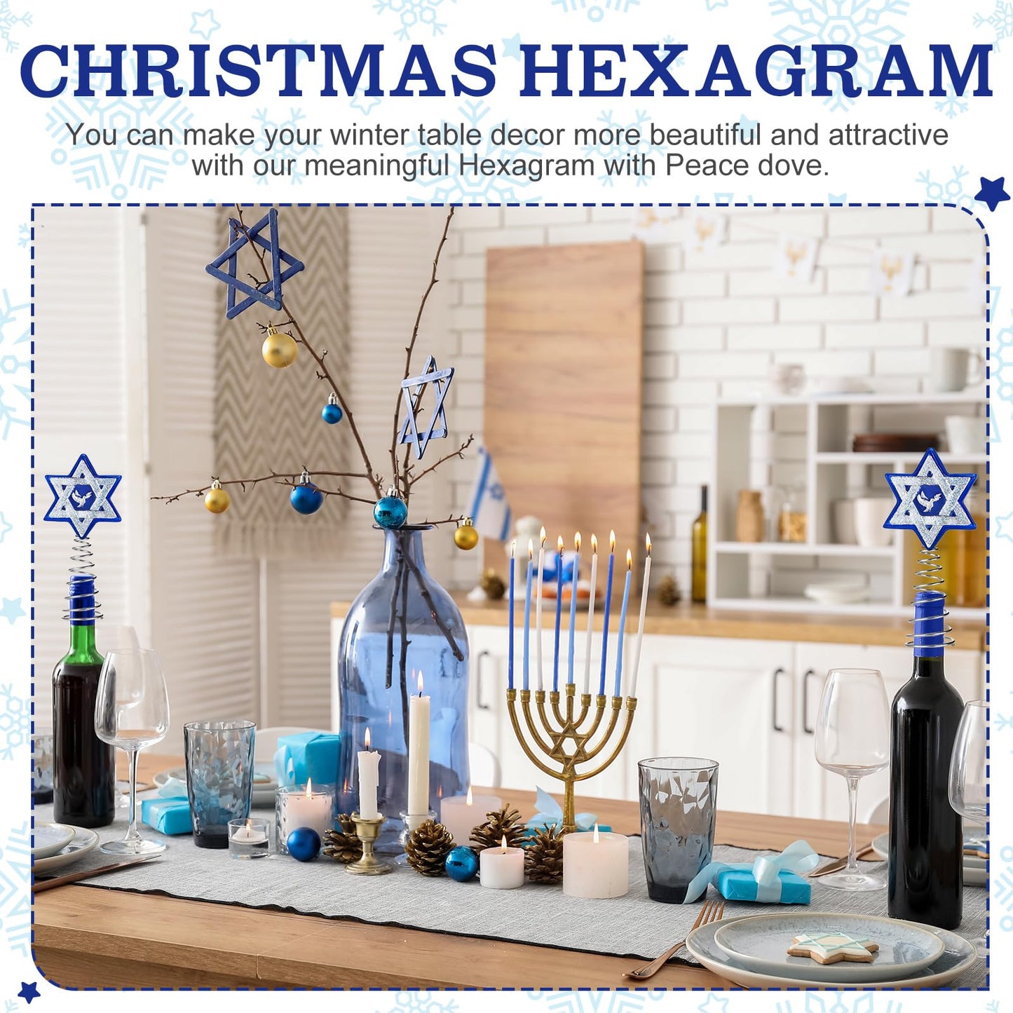 Namalu Christmas Hanukkah Tree Topper 4 Inch Mini Star of David Tree Topper Small Hanukkah Ornament Decor for Chanukah Jewish Home Xmas Wine Bottle Wedding Bridal Shower Holiday Party Decoration