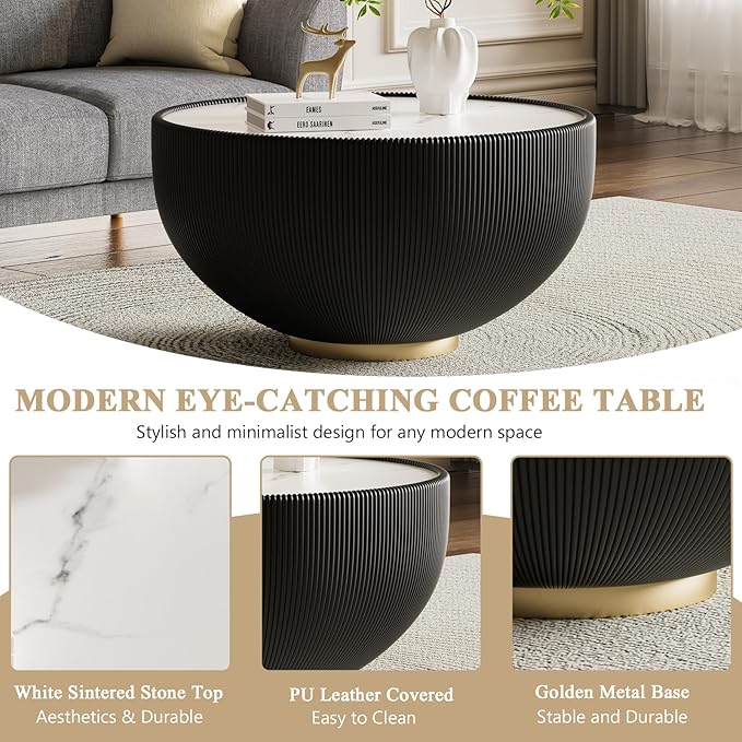 27.55" Round Marble Coffee Table