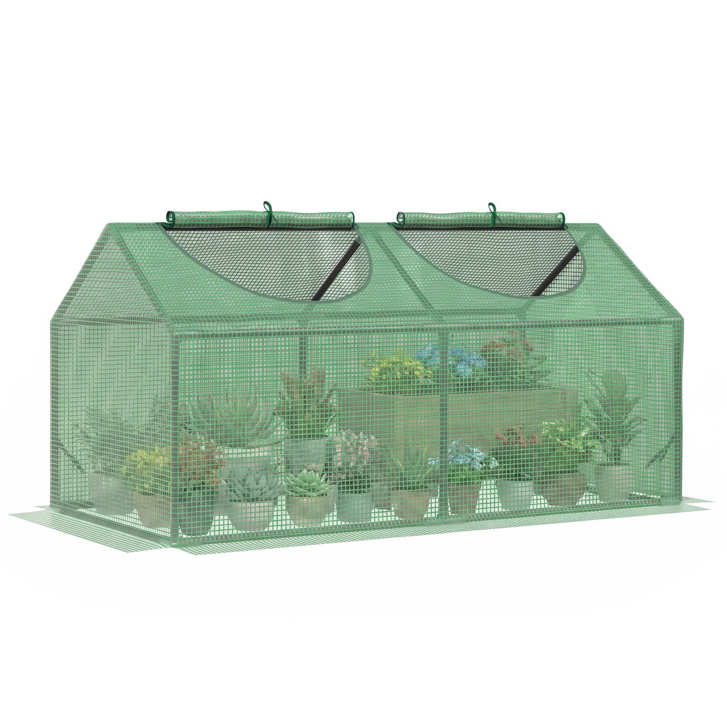 Outsunny 4' x 2' x 2' Portable Mini Greenhouse, Small Green House with PE Cover, Roll-up Zippered Windows for Indoor, Outdoor Garden, Green