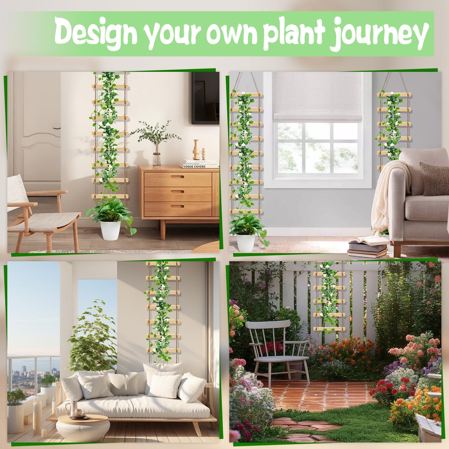HFYZZ 2Pcs Climbing Plants Trellis - 4.3 ft Wood Ladder Design Plant Support for Indoor & Outdoor House Vine Plant, Wooden Garden Plant Wall Trellis for Monstera, Pothos, Ivy, and More
