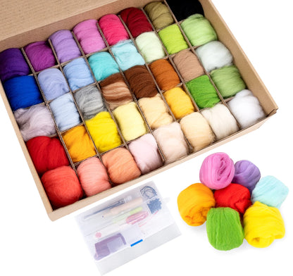 Homewit Needle Felting Starter Kit, 40 Colours Wool Roving Felting Basic Kit, 57 Pcs Felting Needles Parts,Felting Handmade Sewing Craft Kit for Hand Spinning DIY Craft Projects for Beginners Adults